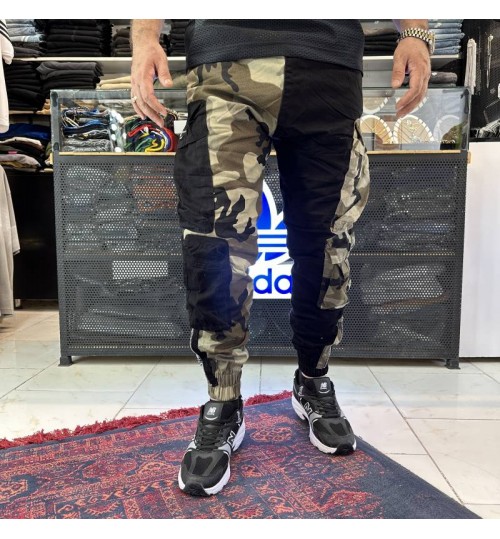 شلوار 10 جیب امیری ترکیبی مشکی و چریکی سبز